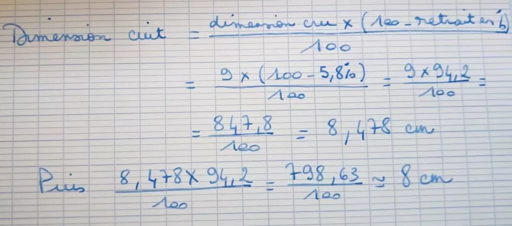 calcul du cru au cuit